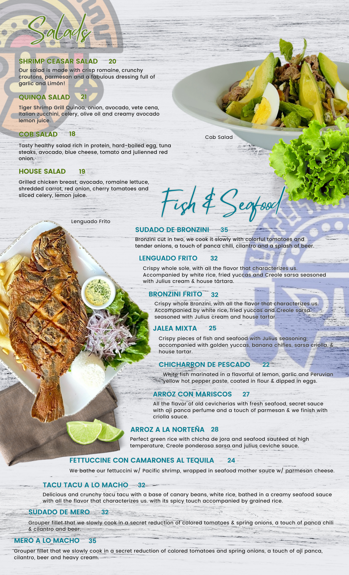 Peruvian January Menu Menu - Julius Peruvian Cuisine